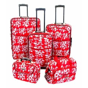 4pc Hawaiian Print Luggage Set with Free Tote Bag 